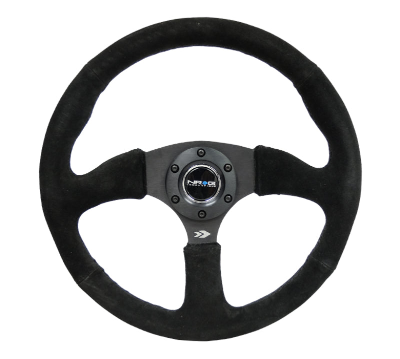 NRG Reinforced Steering Wheel (350mm / 2.5in. Deep) Black Suede Comfort Grip w/ 5mm Matte Black Spokes (RST-023MB-S)
