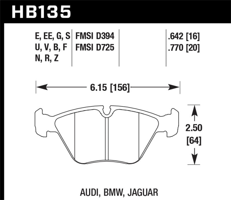 Hawk HT-10 Front Brake Pads - 95-02 BMW M3 (HB135S.760) (pad drawing)