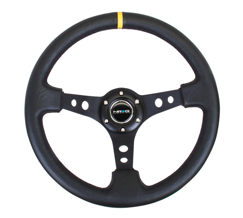 NRG Reinforced Steering Wheel (350mm / 3in. Deep) Black Leather w/ Black Cutout Spoke/Yellow Center Mark (RST-006BK-Y) - photo 4