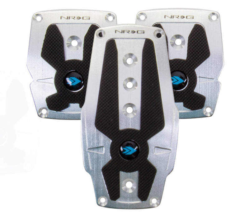 NRG Brushed Aluminum Sport Pedal M/T - Silver w/ Black Rubber Inserts