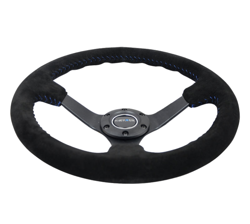 NRG Reinforced Steering Wheel (350mm / 3in. Deep) Black Suede/Blue BBall Stitch w/ 5mm Matte Black Spokes (RST-036MB-S-BL) - photo 4