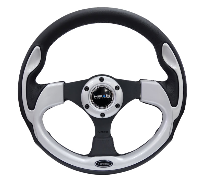 NRG Reinforced Steering Wheel (320mm) Black w/ Silver Trim & 5mm 3-Spoke (RST-001SL)