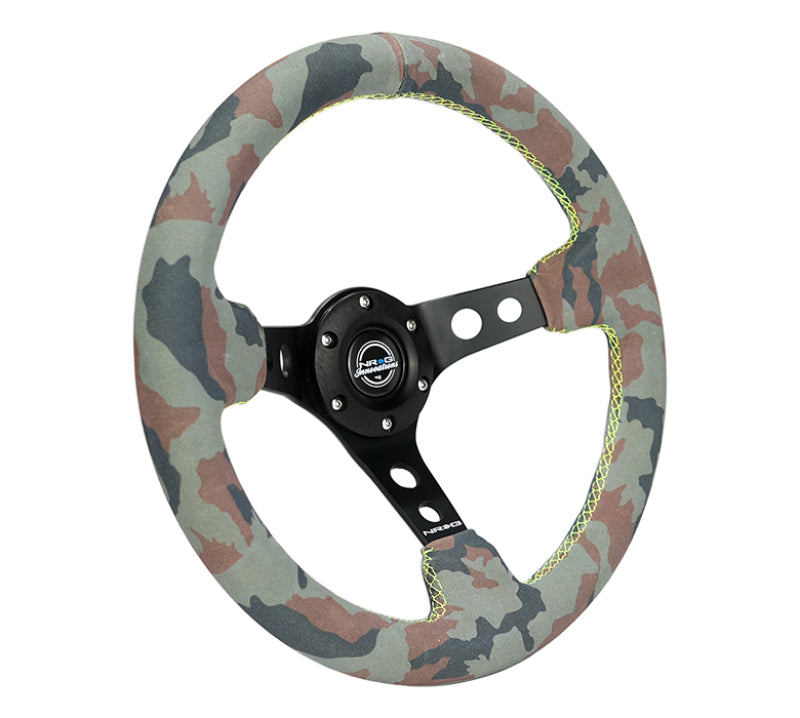 NRG Reinforced Steering Wheel (350mm / 3in. Deep) Camo Suede Mark w/ Neon Grn stitching & Black Spoke (RST-006MB-S-CAMO) - photo 2