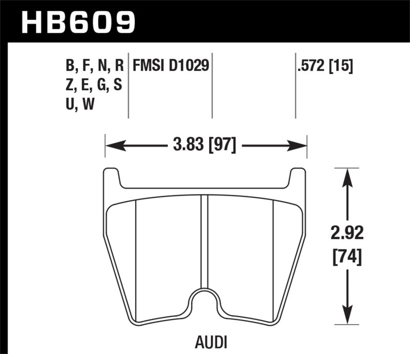 Hawk DTC-70 Front Brake Pads - 08-15 Audi R8 (HB609U.572) (pad drawing)
