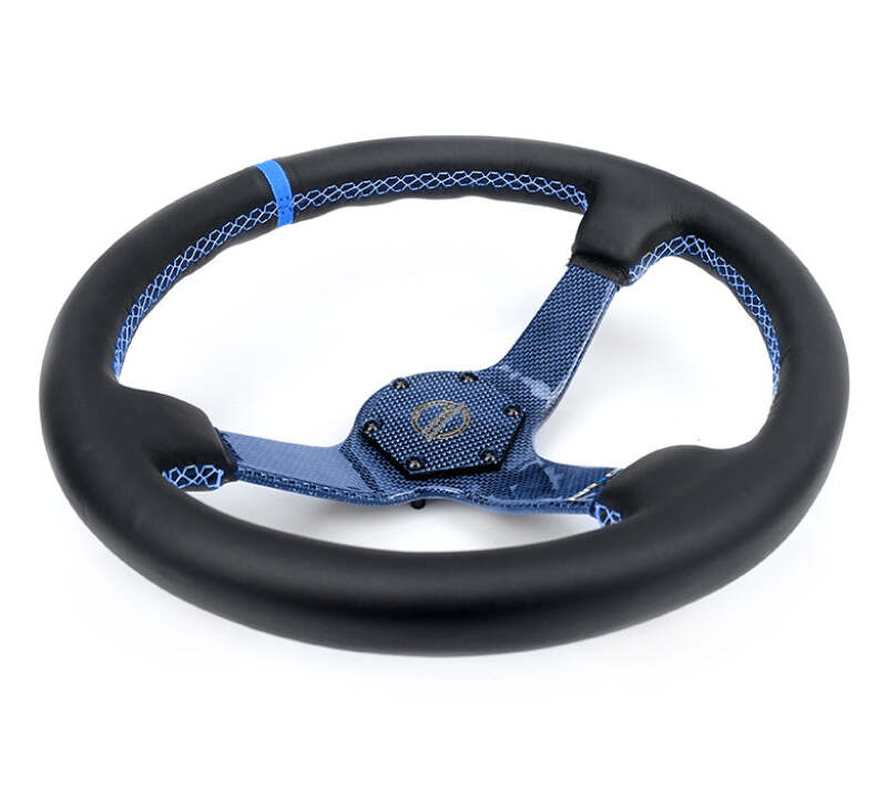 NRG Reinforced Steering Wheel (350mm) Blue Carbon Fiber Center - Blue Stitching & Center Mark (RST-036CF-BL) - photo 3
