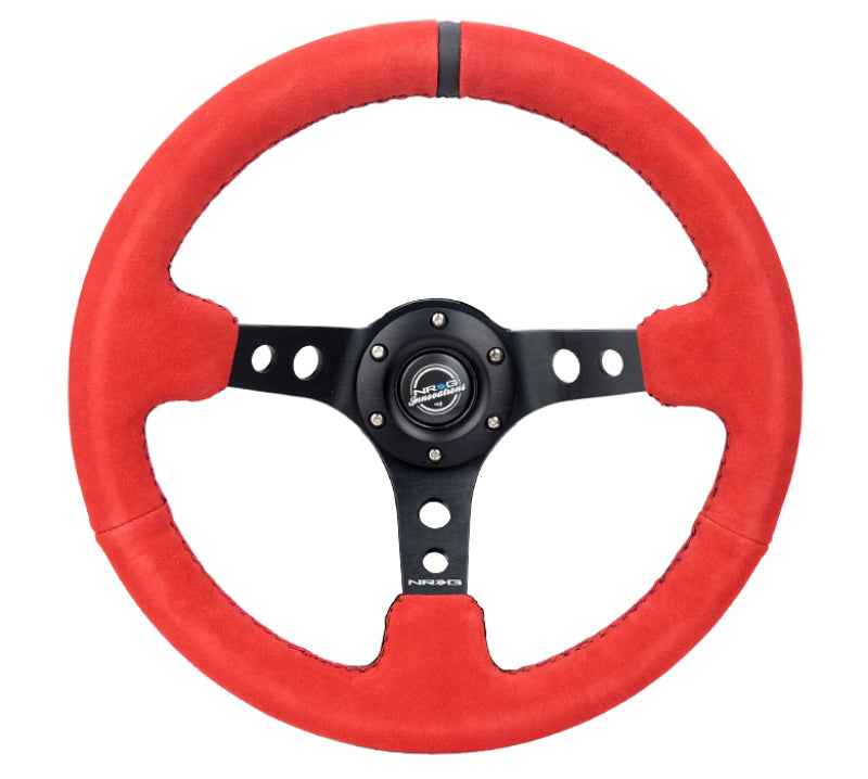 NRG Reinforced Steering Wheel (350mm / 3in. Deep) Red Suede w/ Black Stitch (RST-006S-RR-B)