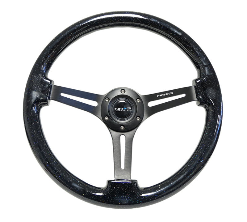 NRG Reinforced Steering Wheel (350mm / 3in. Deep) Black Multi Color Flake Wood w/ Black Matte Center (RST-018BSB-BK)