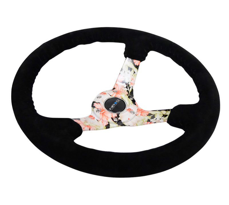 NRG Reinforced Steering Wheel (350mm / 3in. Deep) Black Suede Floral Dipped w/ Black Baseball Stitch (RST-036FL-S) - photo 3