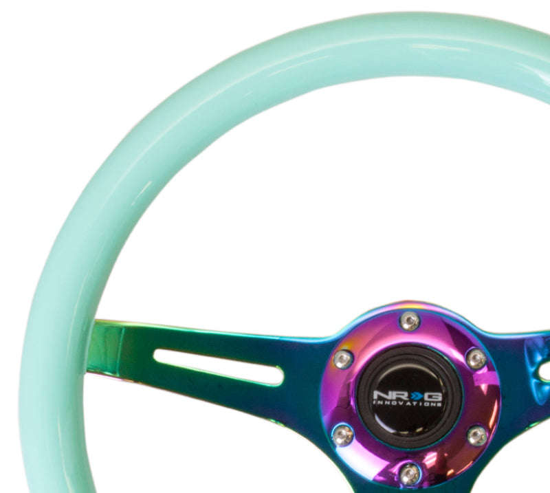 NRG Classic Wood Grain Steering Wheel (350mm) Minty Fresh Color w/ Neochrome 3-Spoke Center (ST-015MC-MF) - photo 2