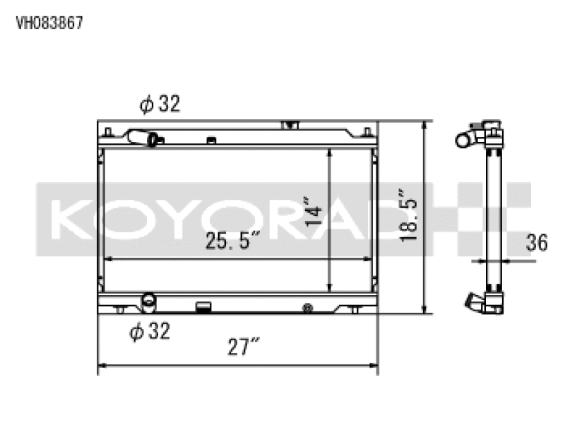 Koyo 1994-2001 Acura Integra with L15B7 Engine Swap Radiator - part drawing