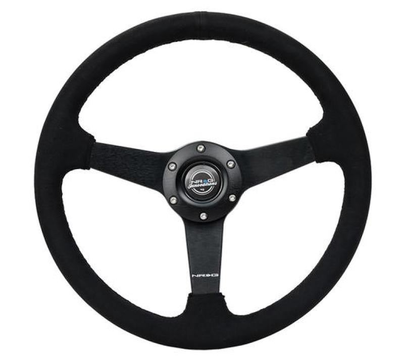 NRG Sport Steering Wheel (350mm/ 1.5in. Deep) Matte Black Spoke/ Black Alcantara w/ Black Stitching (RST-037MB-SA)