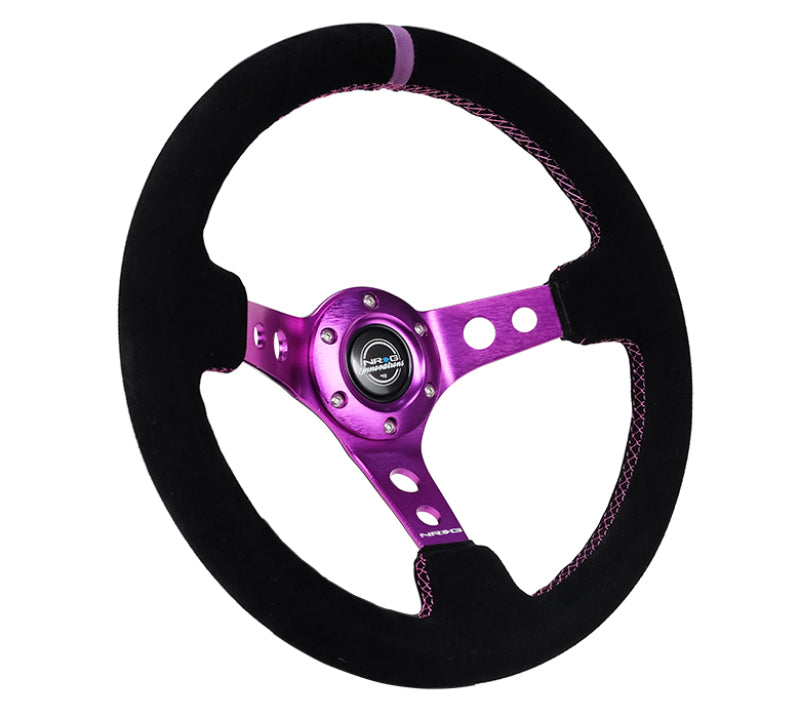 NRG Reinforced Steering Wheel (350mm / 3in. Deep) Black Suede w/ Purple Center & Purple Stitching (RST-006S-PP) - photo 2