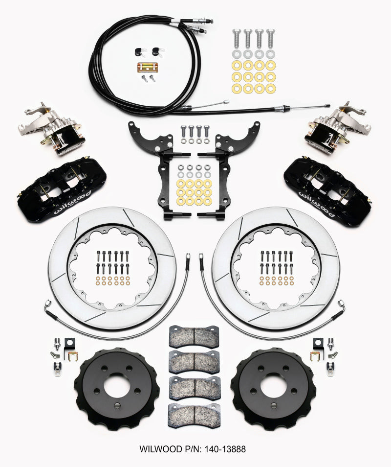 Wilwood 2015-2023 Ford Mustang Aero4/MC4 Rear Big Brake Kit with Parking Brake (14in) - Black / Slotted