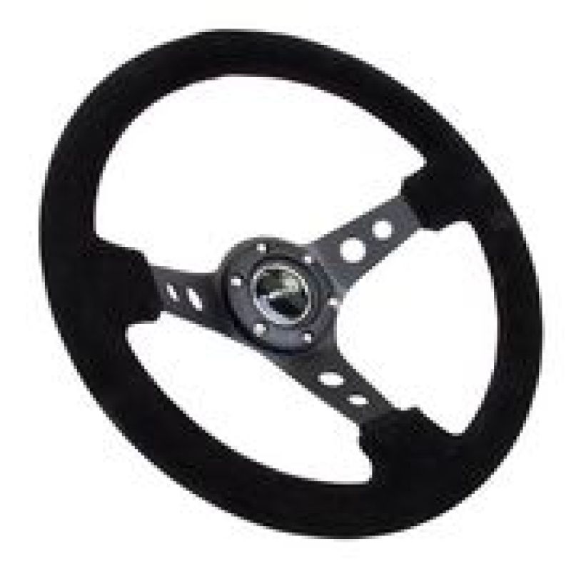 NRG Reinforced Steering Wheel (350mm / 3in. Deep) Black Suede/Black Stitch w/ Black Circle Cutout Spokes (RST-006-S) - photo 2