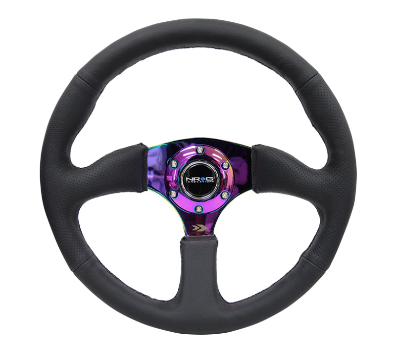 NRG Reinforced Steering Wheel (350mm / 2.5in. Deep) Leather Race Comfort Grip w/ 4mm Neochrome Spokes (RST-023MC-R)
