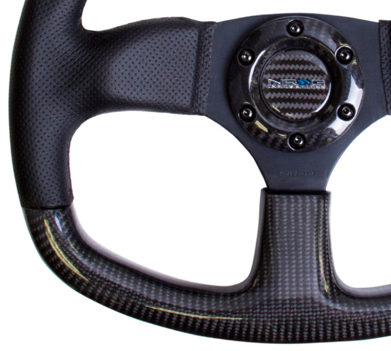 NRG Carbon Fiber Steering Wheel (320mm) Flat Bottom & Leather Trim w/ Black Stitching (ST-009CFBS) - photo 6