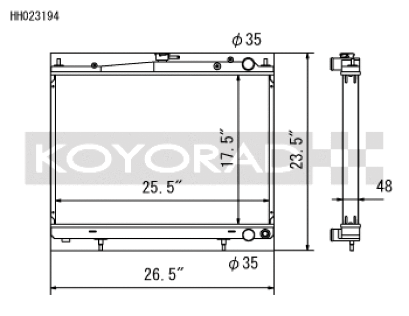 Koyo 2000-2002 Nissan Skyline GT-R (R34) 2.6L Turbo Radiator - part drawing
