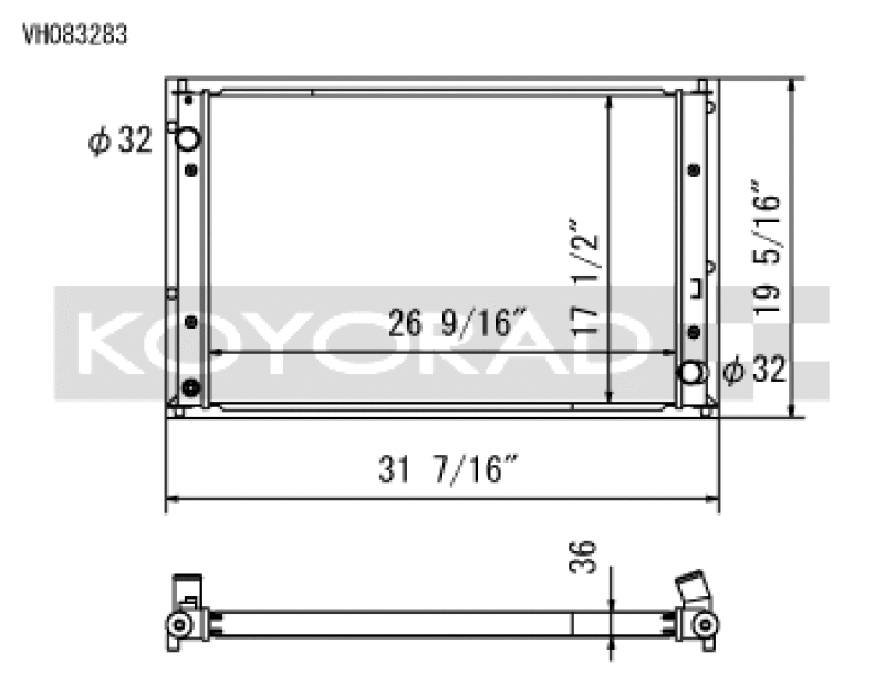 Koyo 2016-2020 Honda Civic 1.5L Turbo (Excludes Type R) Radiator - part drawing