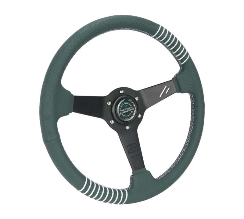 NRG Steering Wheel 1.5in Dish 350mm Black Perforated Leather - Emerald Stitching - Reinforced Spoke (RST-037MB-B-20) - photo 6