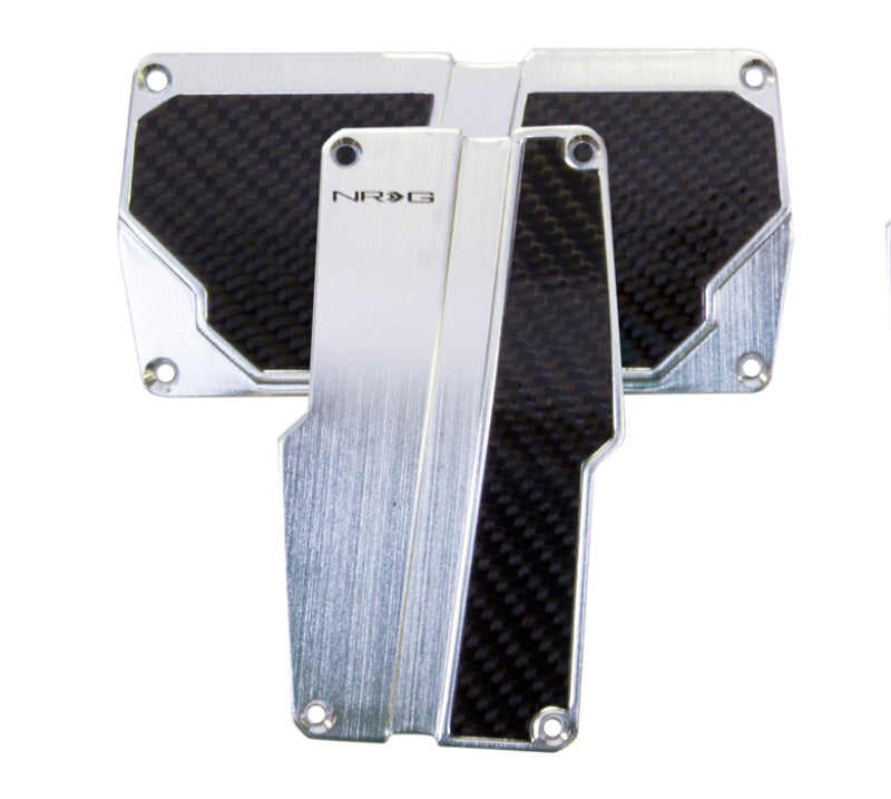 NRG Brushed Aluminum Sport Pedal A/T - Silver w/ Black Carbon (PDL-150SL)