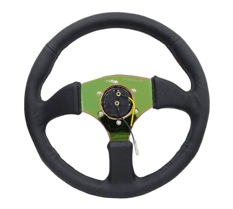 NRG Reinforced Steering Wheel (350mm / 2.5in. Deep) Leather Race Comfort Grip w/ 4mm Neochrome Spokes (RST-023MC-R) - photo 4