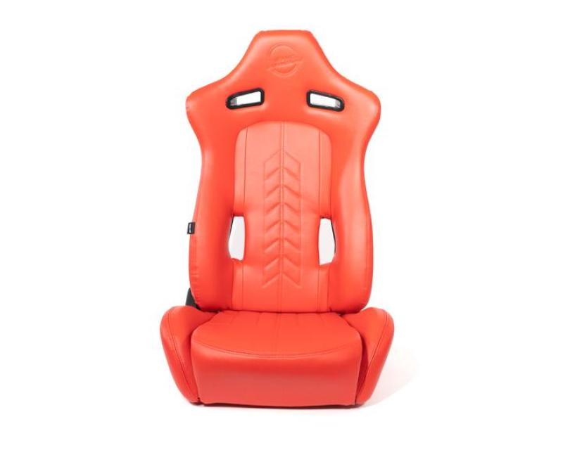NRG Reclinable Sport Seats (Pair) The Arrow Red Vinyl w/ Pressed NRG Logo w/ Red Stitch (RSC-810RD L/R) - photo 4