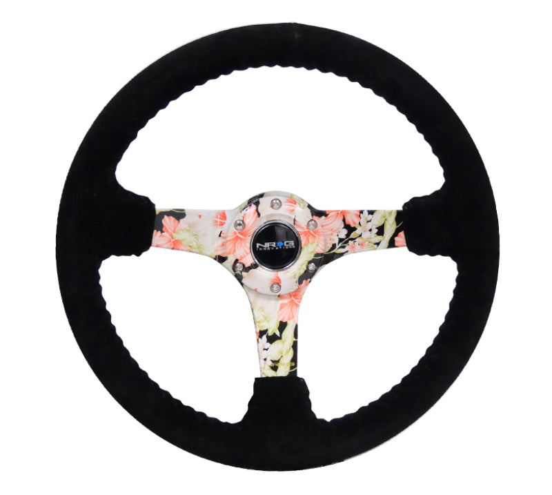 NRG Reinforced Steering Wheel (350mm / 3in. Deep) Black Suede Floral Dipped w/ Black Baseball Stitch (RST-036FL-S)