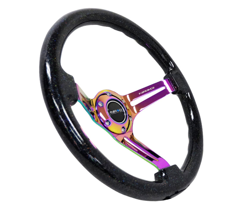 NRG Reinforced Steering Wheel (350mm / 3in. Deep) Black Multi Color Flake w/ Neochrome Center Mark (RST-018BSB-MC) - photo 2