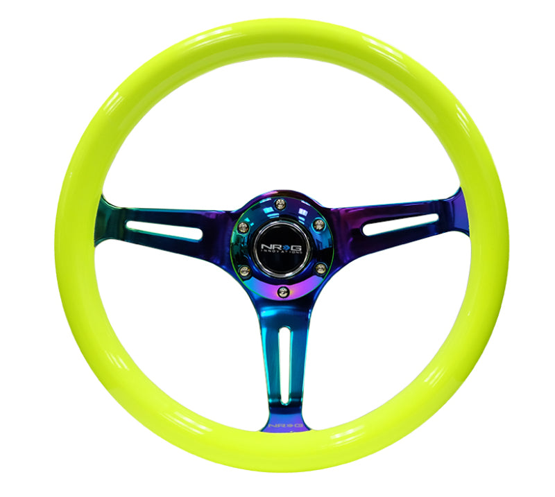 NRG Classic Wood Grain Steering Wheel (350mm) Neon Yellow Color w/ Neochrome Spokes (ST-015MC-NYW)