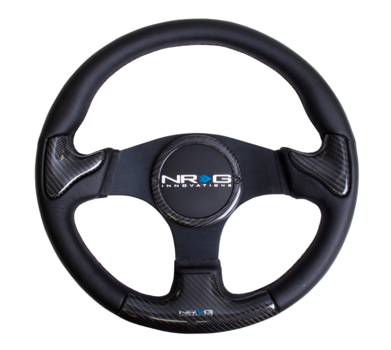 NRG Carbon Fiber Steering Wheel (350mm) Black Frame Black Stitching w/ Rubber Cover Horn Button (ST-014CFBK)