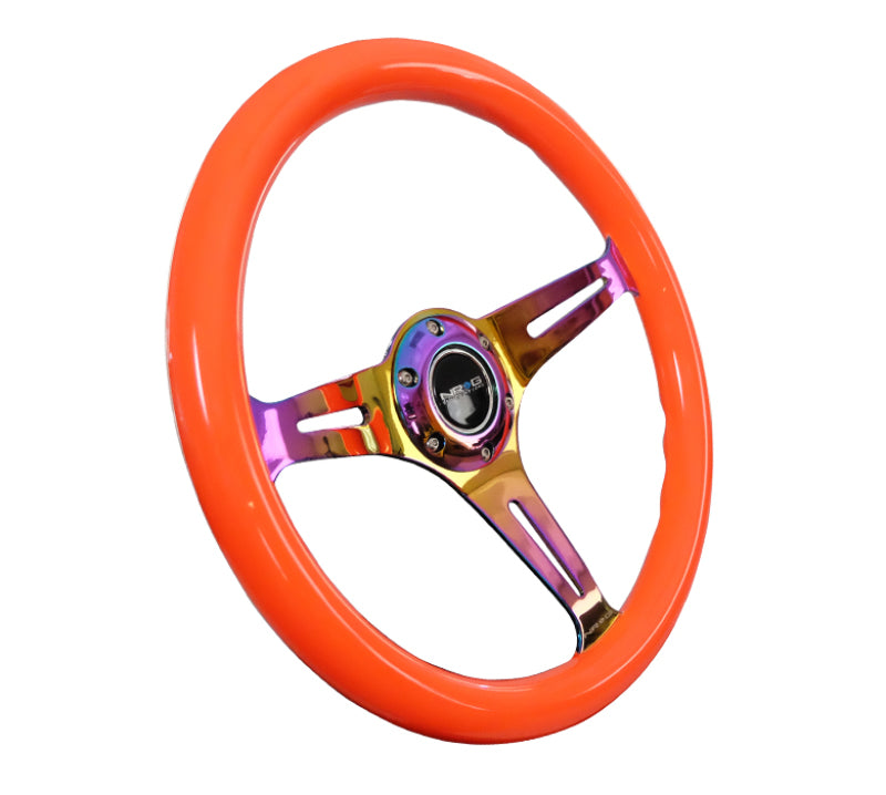 NRG Classic Wood Grain Steering Wheel (350mm) Neon Orange Color w/ Neochrome Spokes (ST-015MC-NOR) - photo 3
