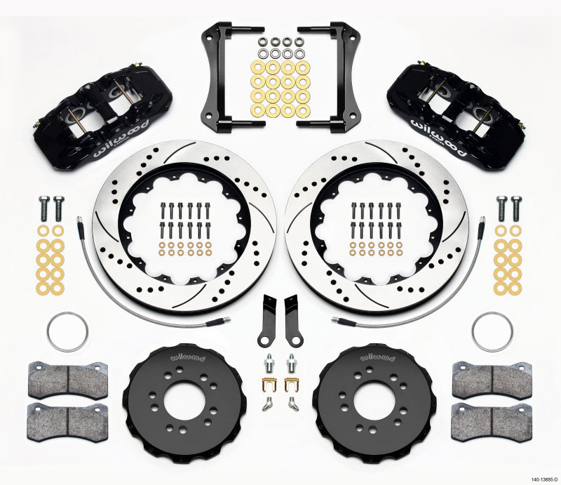 Wilwood 2005-2014 Ford Mustang Aero6 Front Big Brake Kit (14in) for BMR Suspension - Black / Drilled & Slotted