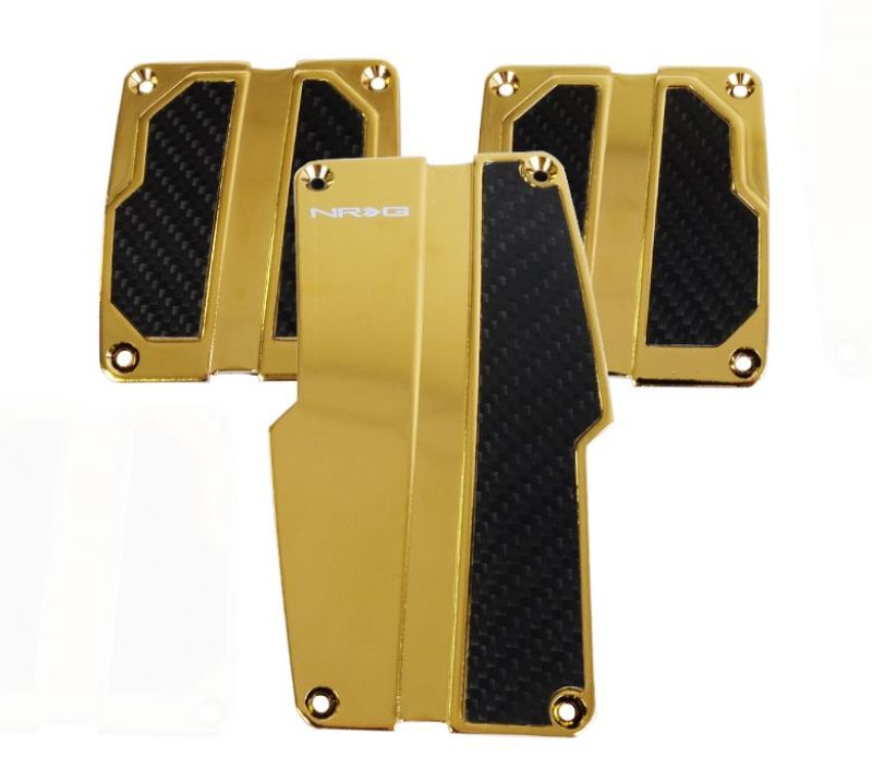 NRG Brushed Aluminum Sport Pedal M/T - Chrome Gold w/ Black Carbon