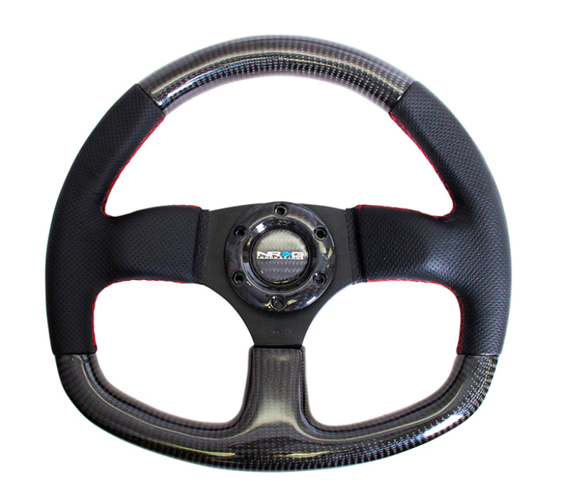 NRG Carbon Fiber Steering Wheel (320mm) Flat Bottom & Leather Trim w/ Red Stitching (ST-009CFRS) - photo 4