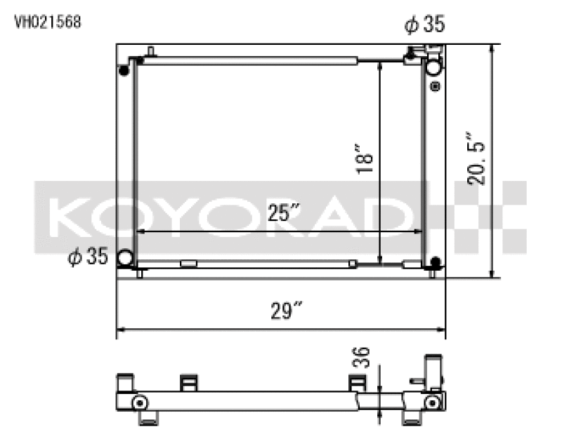 Koyo 2003-2006 Nissan 350Z VQ35DE Cross-Flow (Manual Transmission) Radiator - part drawing