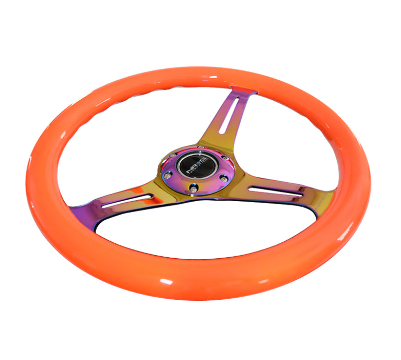 NRG Classic Wood Grain Steering Wheel (350mm) Neon Orange Color w/ Neochrome Spokes (ST-015MC-NOR) - photo 4