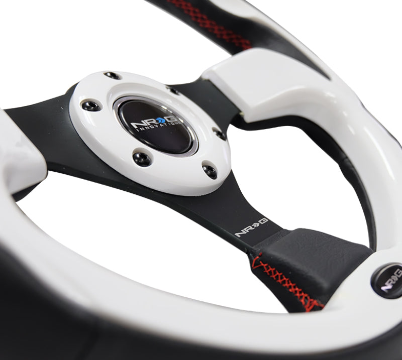 NRG Reinforced Steering Wheel (320mm) Black w/ White Trim & 4mm 3-Spoke (RST-001WT) - photo 5