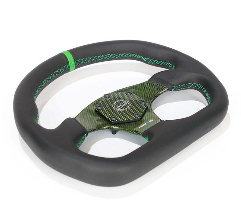 NRG Carbon Fiber Flat Bottom Steering Wheel (320mm) Green CF Center w/ Green Stitch/Center Mark (RST-024CF/GN) - photo 3