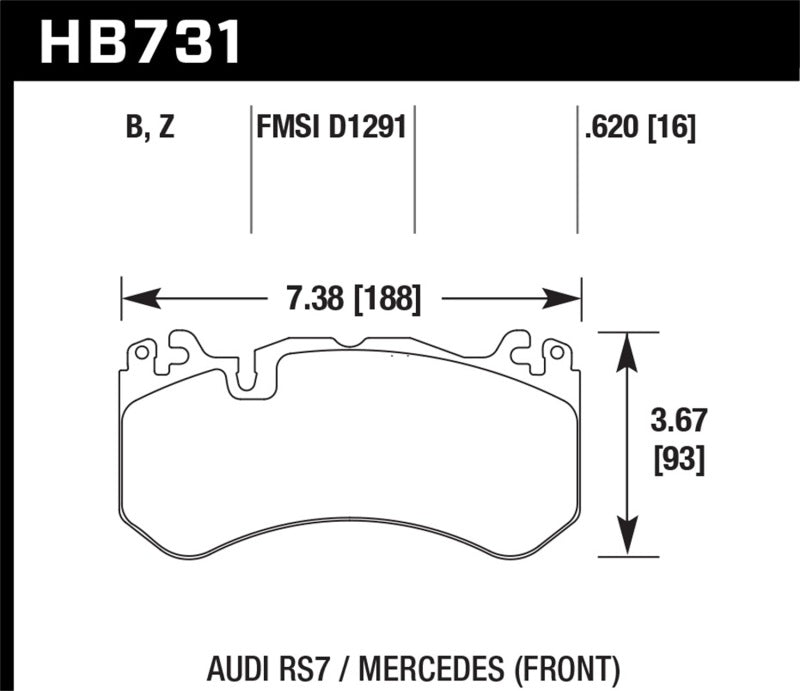 Hawk Performance Ceramic Front Brake Pads - 13-16 Mercedes SL Class / 16-17 Audi RS7 (HB731Z.620) (pad drawing)