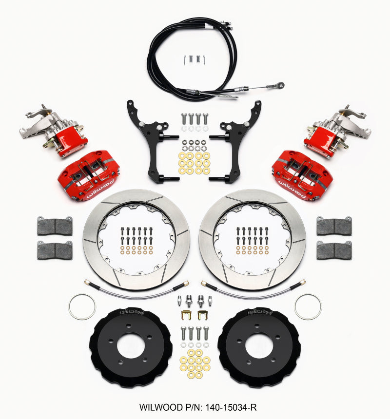 Wilwood 2006-2015 Mazda MX-5 Miata NC Narrow Dynapro Radial4/MC4 Rear Big Brake Kit with Parking Brake (12.88in) - Red / Slotted
