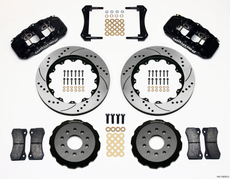 Wilwood 2005-2014 Ford Mustang Aero6 Front Big Brake Kit (14in) - Black / Drilled & Slotted