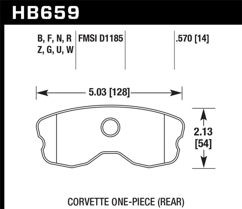 Hawk ER-1 Rear Brake Pads - 06-10 Chevrolet Corvette (Improved Pad Design) (HB659D.570) (pad drawing)