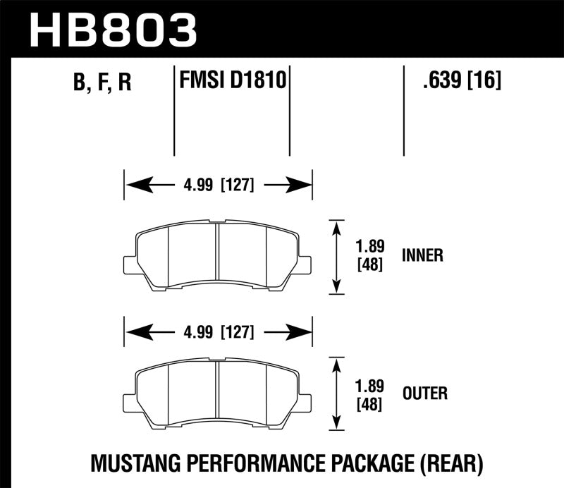 Hawk HP+ Rear Brake Pads - 15-17 Ford Mustang (HB803N.639) (pad drawing)