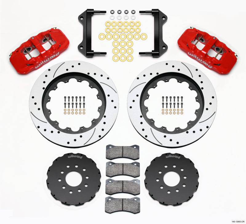 Wilwood 1997-2013 Chevrolet Corvette C5/C6 Aero6 Front Big Brake Kit (15in) - Red / Drilled & Slotted
