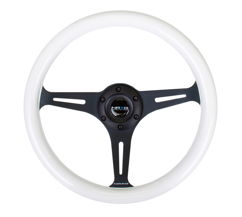 NRG Classic Wood Grain Steering Wheel (350mm) Glow-in-the-Dark Green Grip w/ Black 3-Spoke Center (ST-015BK-GL)