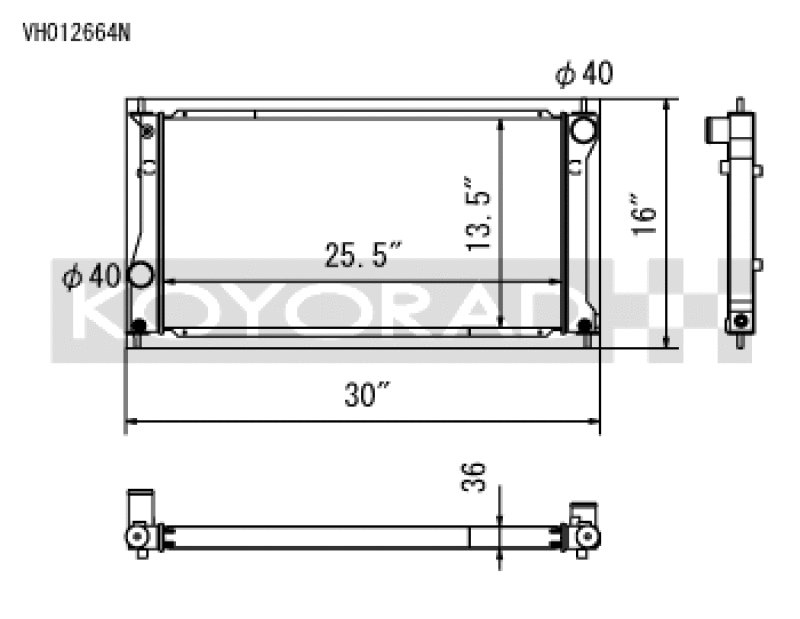 Koyo 2013-2020 / 2022+ Scion FR-S / Subaru BRZ (2013-2020) and Toyota GR86 / Subaru BRZ (2022+) Radiator - part drawing