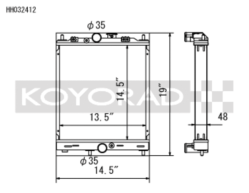 Koyo 2003-2006 Mitsubishi Lancer Evolution VII / VIII / IX Half-Size Race Radiator - part drawing