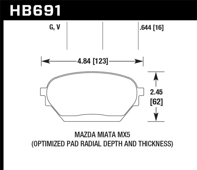 Hawk DTC-60 Front Brake Pads - 06-14 Mazda MX-5 (HB691G.644) (pad drawing)