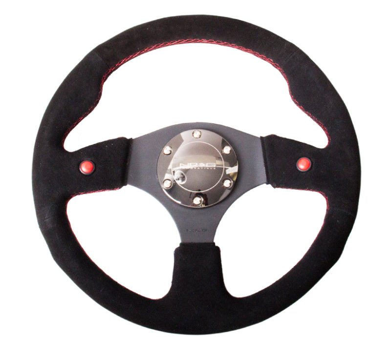 NRG Reinforced Steering Wheel (320mm) Black Suede w/ Dual Buttons (RST-007S)