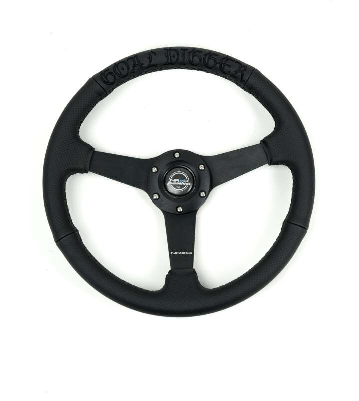 NRG Reinforced Black Perforated Leather Steering Wheel 350mm / 1.5in Deep w/ Goal Digger Black Stitch (RST-037MB-BGD-R) - photo 5